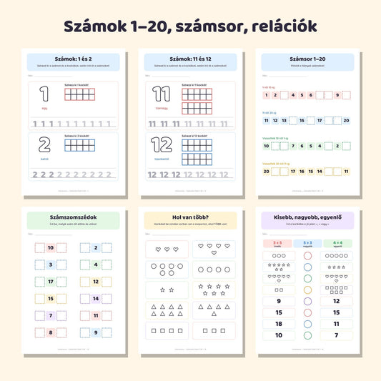 Számolós fejlesztő füzet 1-től 20-ig, 5–7 éveseknek – mintaoldalak 1