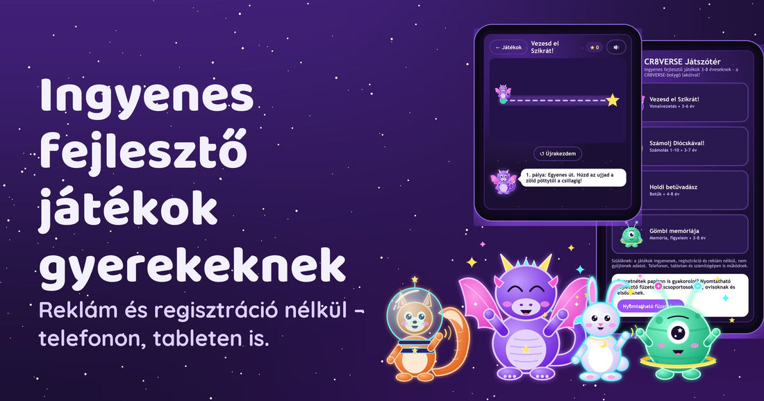 Ingyenes fejlesztő játékok gyerekeknek – a CR8VERSE-bolygó kabalái