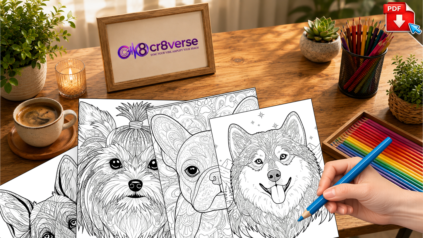 🐶 Kutyás Mandala Színezőcsomag – 20 Relaxáló Színezőoldal PDF-ben ✨