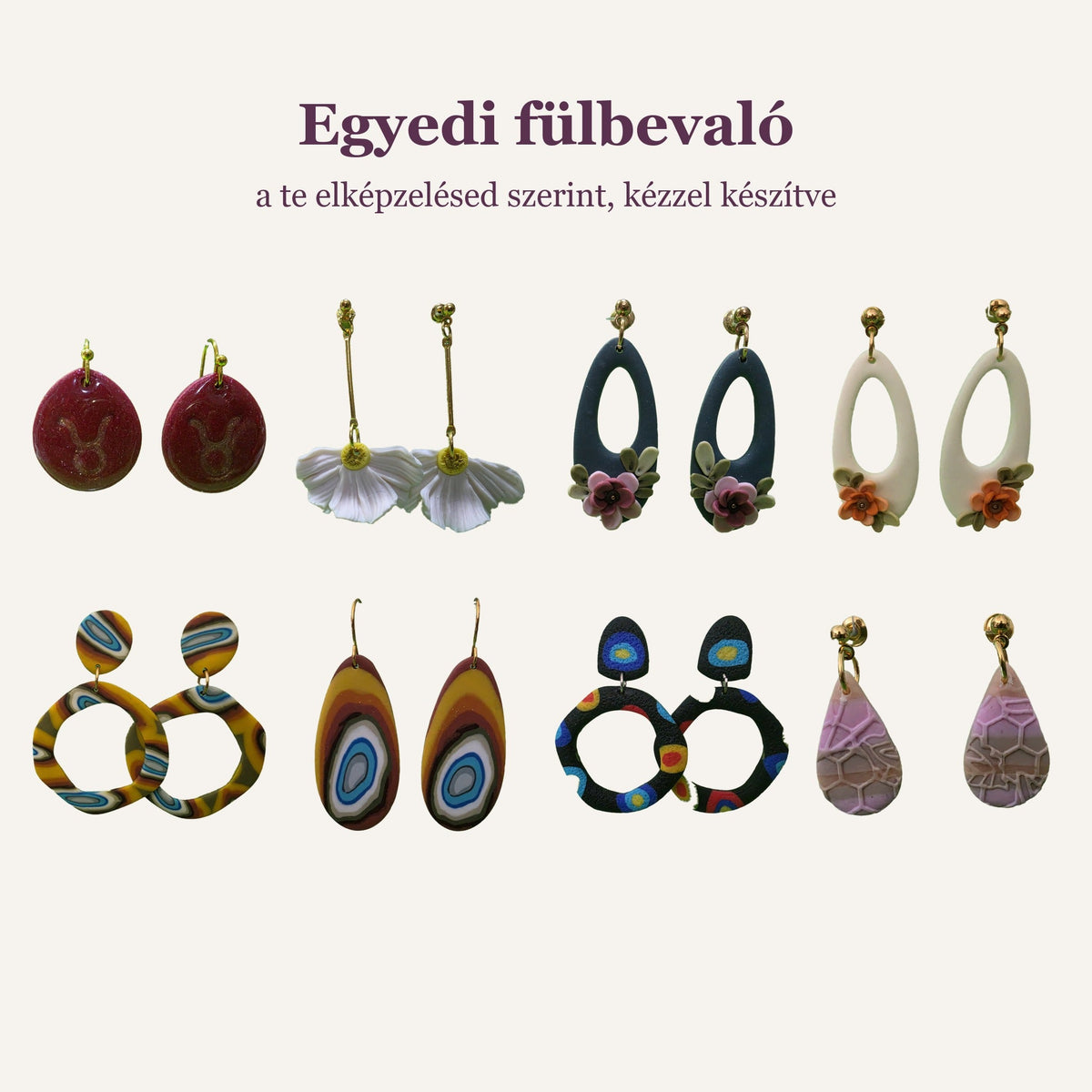 Egyedi, kézzel készített fülbevaló rendelésre