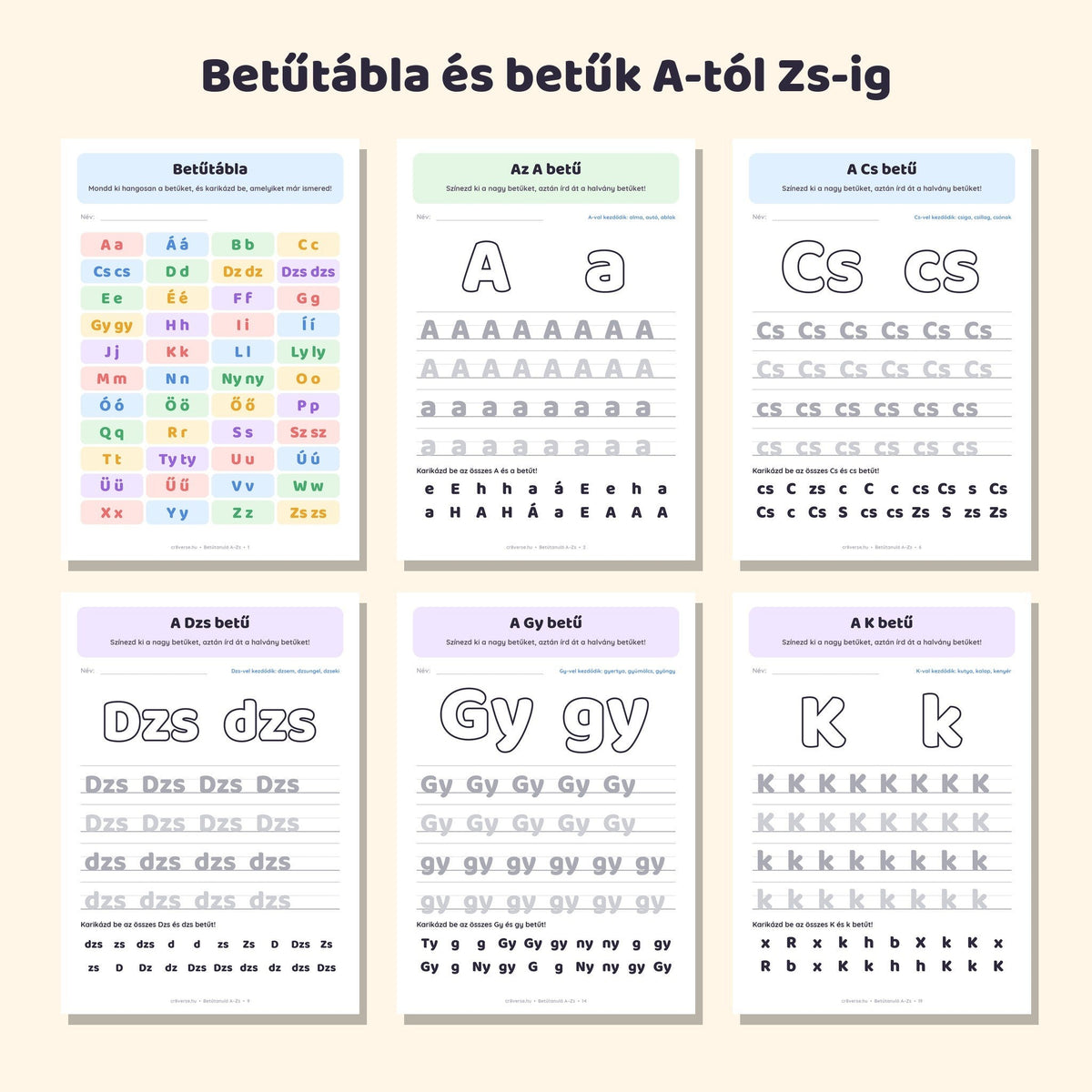 Betűtanuló A–Zs fejlesztő füzet 5–7 éveseknek – mintaoldalak 1