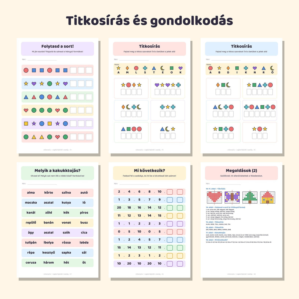 Első osztályos fejlesztő füzet: Logikai fejtörők 1. osztályosoknak – mintaoldalak 2