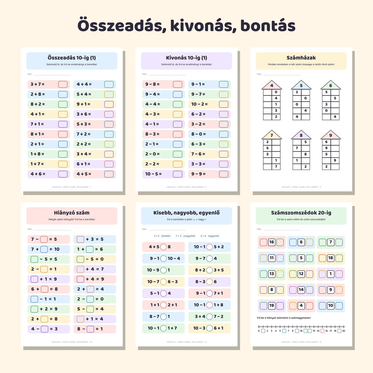 Első osztályos fejlesztő füzet: Matek gyakorló 20-as számkör – mintaoldalak 1