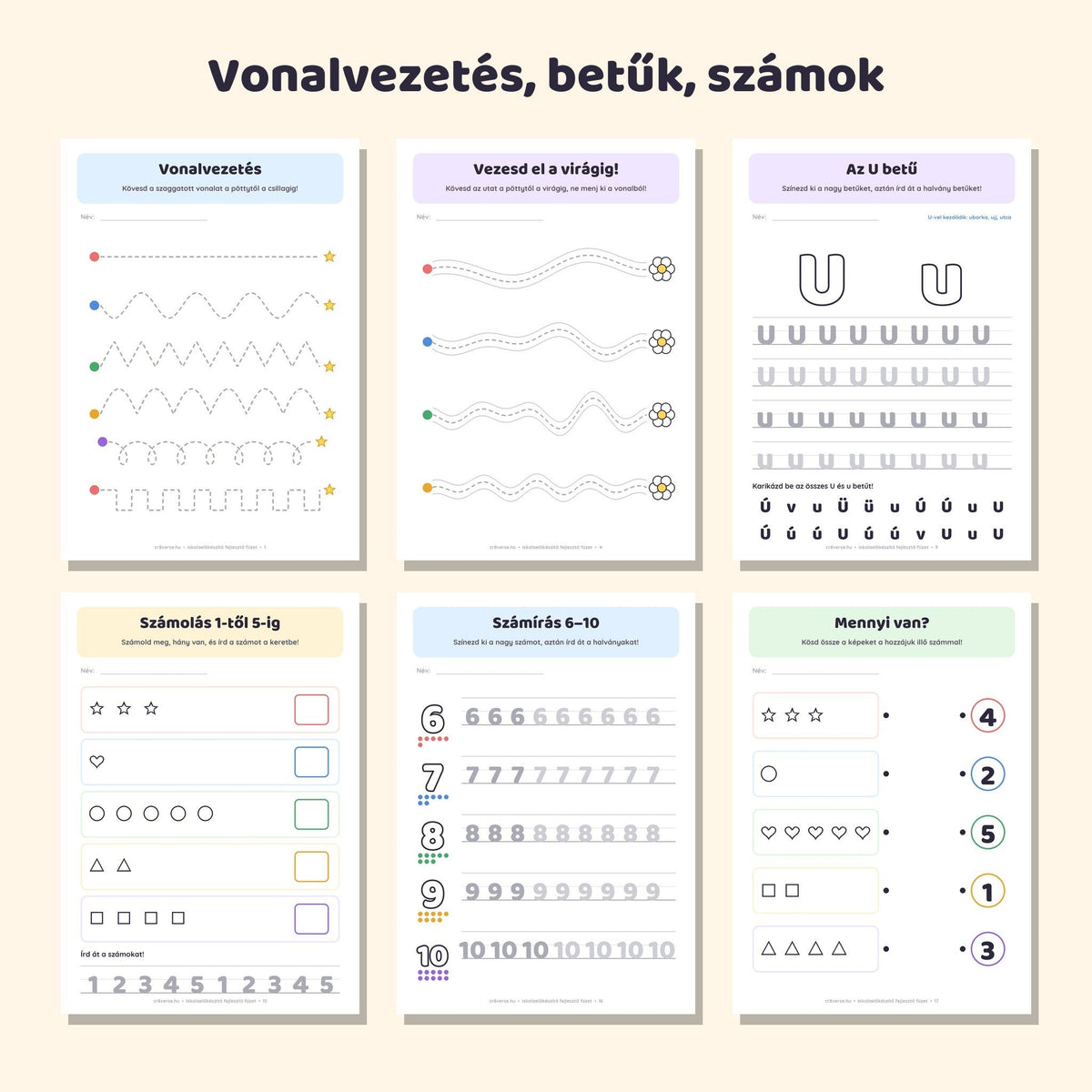 Iskolaelőkészítő fejlesztő füzet 5–7 éveseknek – mintaoldalak 1