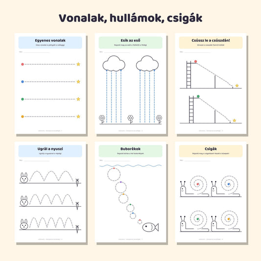 Kiscsoportos fejlesztő füzet: Ceruzafogás és vonalvezetés 3–4 éveseknek – mintaoldalak 1