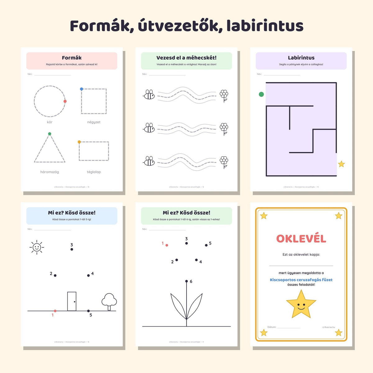 Kiscsoportos fejlesztő füzet: Ceruzafogás és vonalvezetés 3–4 éveseknek – mintaoldalak 2