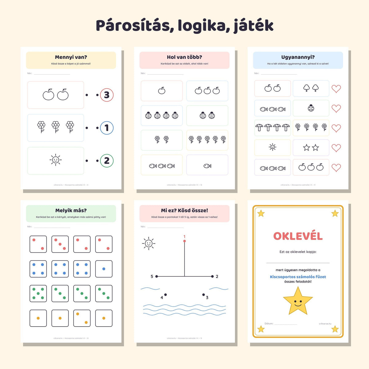 Kiscsoportos fejlesztő füzet: Számolás 1-től 5-ig 3–4 éveseknek – mintaoldalak 2