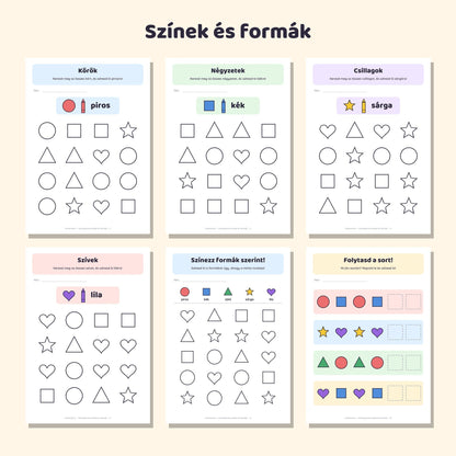 Kiscsoportos fejlesztő füzet: Színek és formák 3–4 éveseknek – mintaoldalak 1