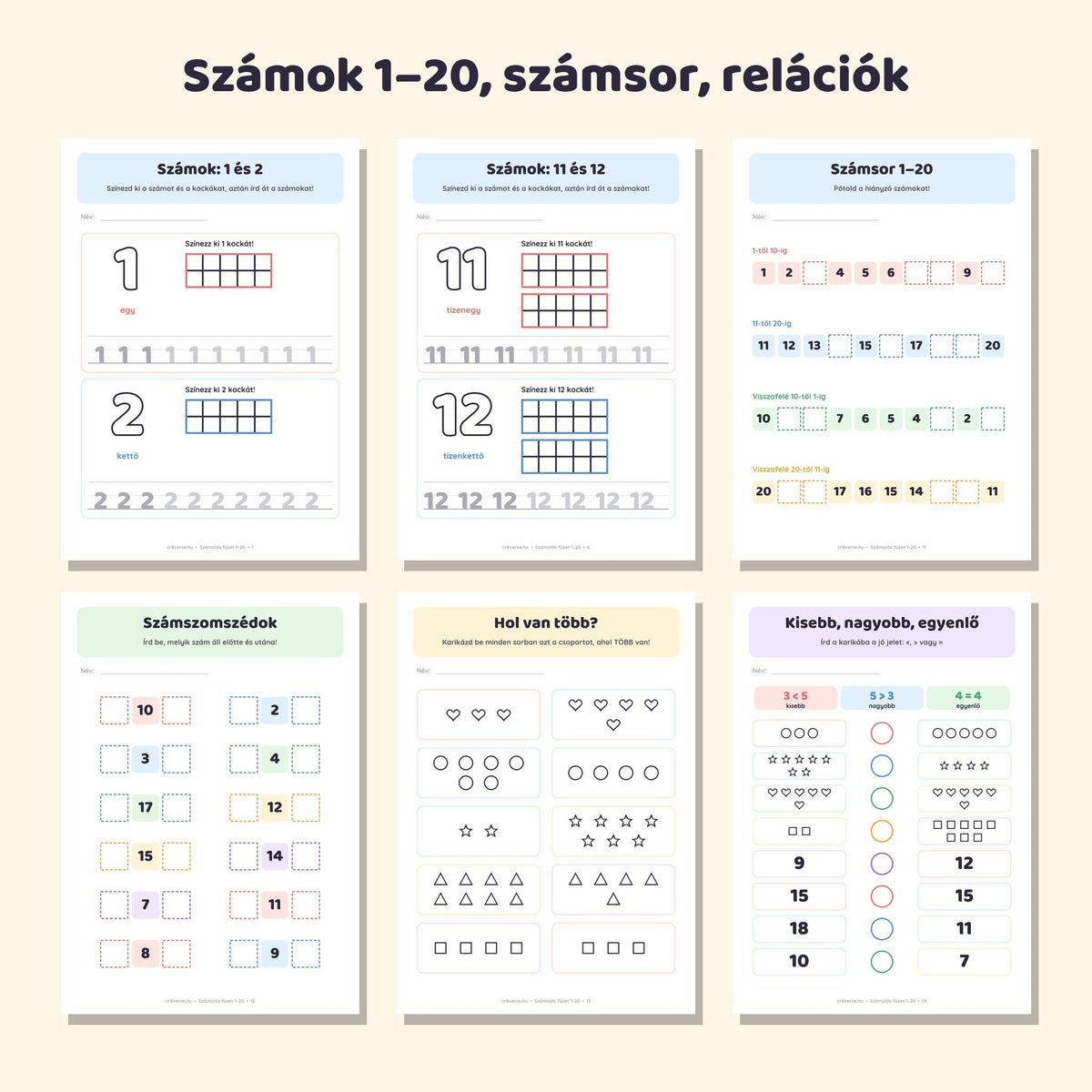Számolós fejlesztő füzet 1-től 20-ig, 5–7 éveseknek – mintaoldalak 1