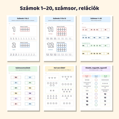 Számolós fejlesztő füzet 1-től 20-ig, 5–7 éveseknek – mintaoldalak 1