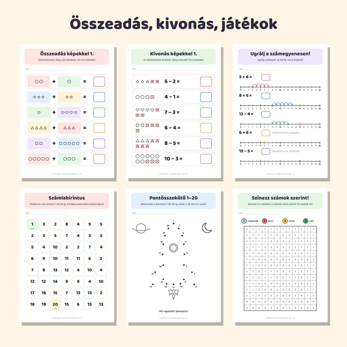 Számolós fejlesztő füzet 1-től 20-ig, 5–7 éveseknek – mintaoldalak 2